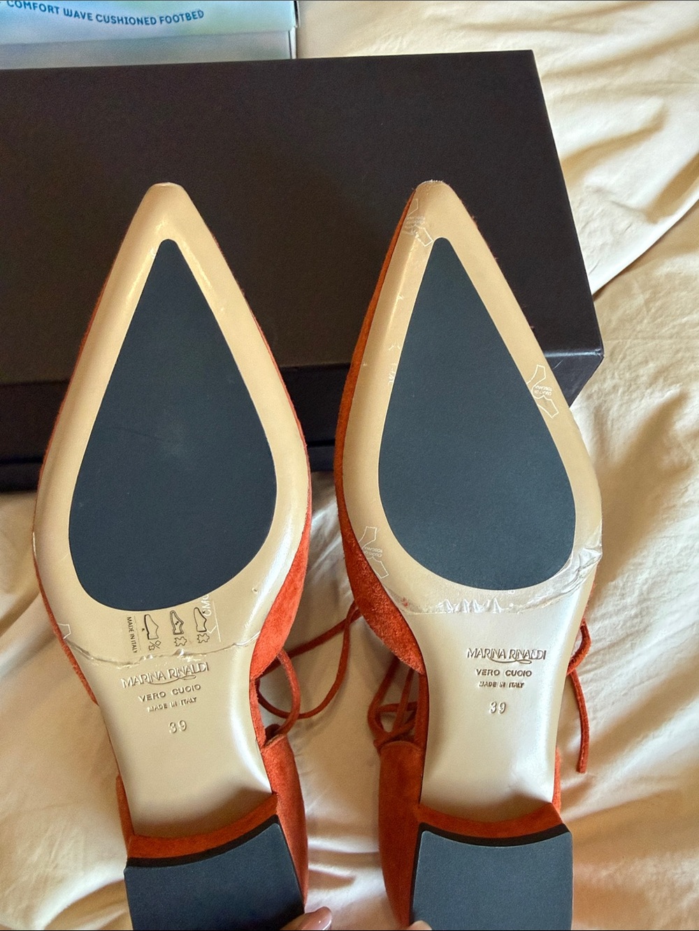 MARINA RINALDI LIGNANO FLAT Suede Pointed Lace-Up Flats NWB- 9 (39) burn orange - Picture 2 of 14